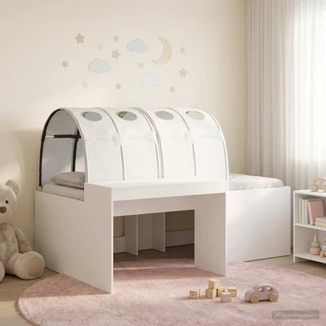 Lit enfant avec tunnel et bureau intégré, 3 pièces, bois d’ingénierie, chêne artisanal et blanc - PANGIVO (1/5)
