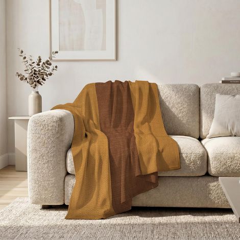 Plaid en coton 140x200 cm NATALIA ocre, par Soleil d'ocre