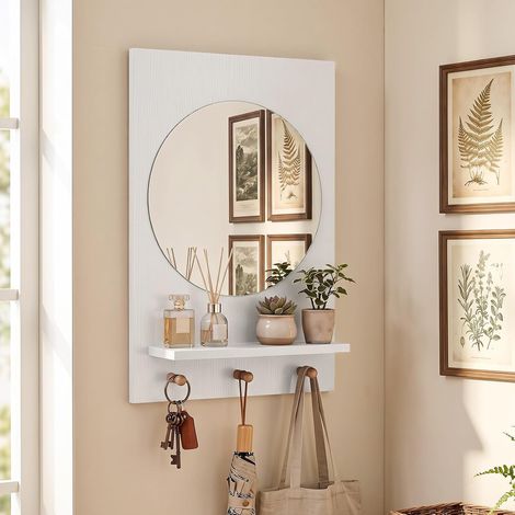 COSTWAY Miroir Mural Rond Ø 34 cm avec Étagère de Rangement, Blanc (1/5)