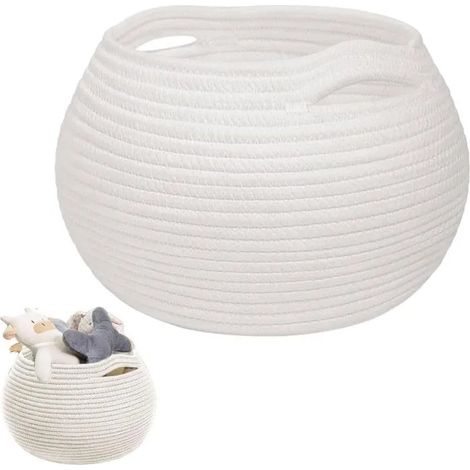 Panier tressé en coton, rangement pour salle, petit panier de rangement pour chambre, salle de bain, cuisine, étude, bureau. - Blanc (1/5)