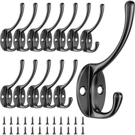 12 ganchos de pared vintage para abrigos, ganchos de metal, negros, ganchos retro de acero inoxidable para sombreros con tornillos para el hogar, baño y cocina. (1/5)