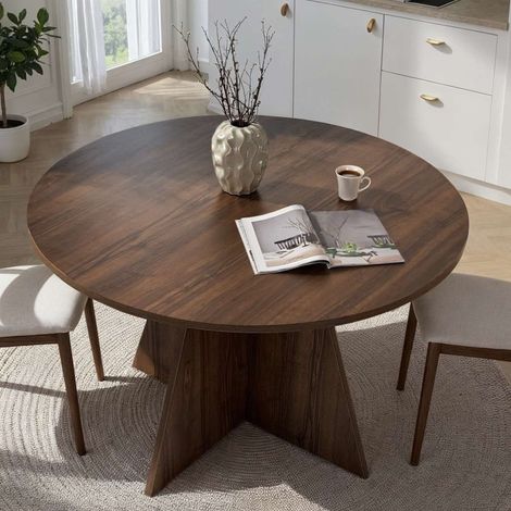 Fester Tisch Racale, 4 Plätze, Rundform, Tragkraft 60 kg, 120x120x75h cm, Nussbaum Braun (1/5)