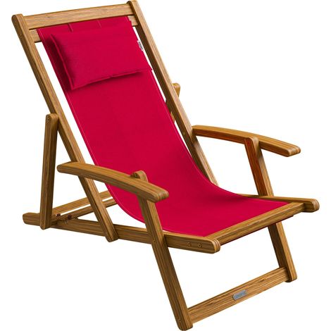 CASARIA® Sonnenliege Holz Wetterfest Klappbar 3-fach Verstellbar bis 160kg Gartenliege Outdoor mit Nackenkissen & Armlehnen Liegestuhl für Garten Balkon Terrasse Camping Akazienholz rot