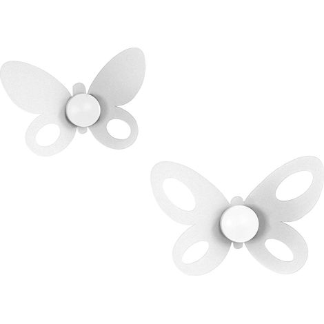 Set 2 ganci da parete Butterfly bianchi in acciaio, resistenti e decorativi per ingresso, bagno e camera, made in Italy