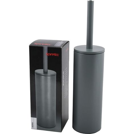 WC-Bürste mit Halter – 1 Set – Stahl und Kunststoff – Austauschbarer Bürstenkopf und geschlossener Halter – Für moderne Badezimmer – Mattgrau, 40 x 9,5 x 9,5 cm (1/5)