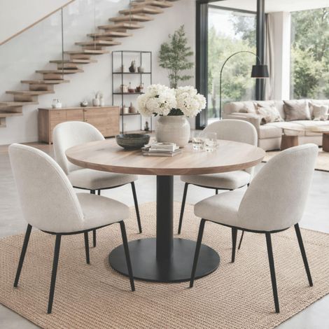 Table ronde chêne blanc pied central droit 130 cm PALERME
