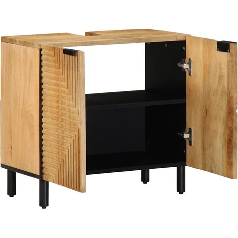 vidaXL Armario de lavabo de baño madera maciza mango marrón 62x33x58cm (1/2)