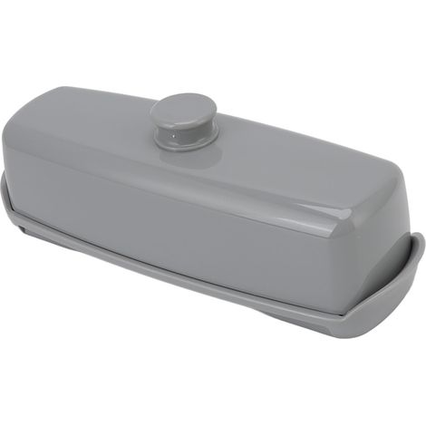 Boîte à beurre en plastique gris, grande capacité, compacte, avec couvercle et couteau, idéale pour la cuisine et le réfrigérateur. (1/5)