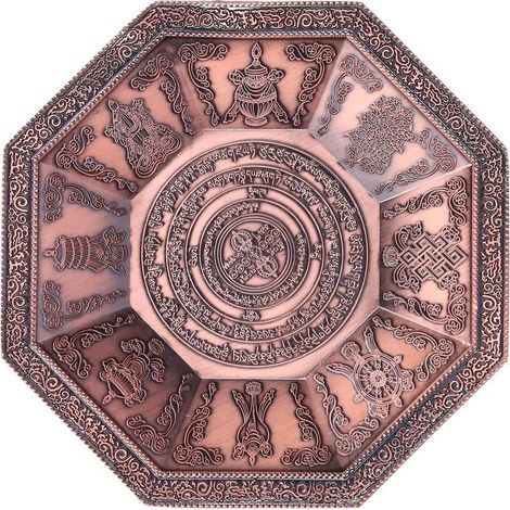 Achteckige Feuerschale, buddhistische Schriften, 8 Glückssymbole, Opferschale, buddhistisches Accessoire, rot (1/5)