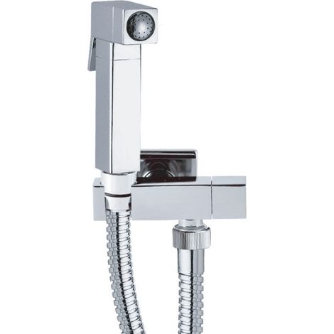 Set doccetta bidetcon doccetta a pulsante quadrata, flessibile, rubinetto ad angolo e supporto quadro (1/3)
