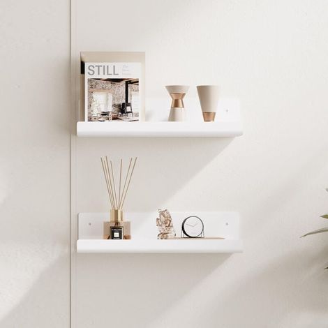 Enowelir Lot De 2 Etagères Murales Blanches Sans Perçage Etagère Flottante Adhésive Pour Salle De Bain Bureau Salon (1/3)