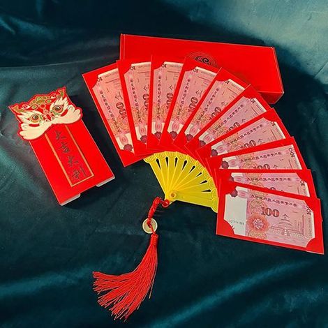 Éventail pliant en forme d'enveloppe rouge à 10 emplacements, cadeau porte-bonheur pour le Nouvel An chinois et la Fête du Printemps (1/2)