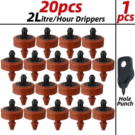 (Goutteur 2 L - 20 pièces) Goutteur d'irrigation goutte à goutte automatique 1/4'' pour jardin, débit constant et économie d'eau, buse compte-gouttes pour serre et bonsaï (1/4)