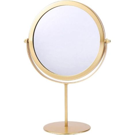 Miroir de bureau, miroir de maquillage, miroir sur pied, angle réglable librement, fond rond (doré) (1/4)
