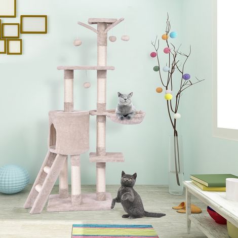 Protège vos meubles, arbre à chat 56 pouces avec griffoirs, 2 plateformes, niche et échelle pour chaton et chat (1/5)