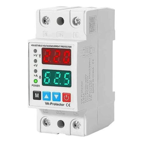 BUNTHAUS Disjoncteur numérique de protection de tension AC 220 V avec écran LCD réglable et surtension 63 A, moniteur d'alimentation sur rail avec récupération automatique (1/5)
