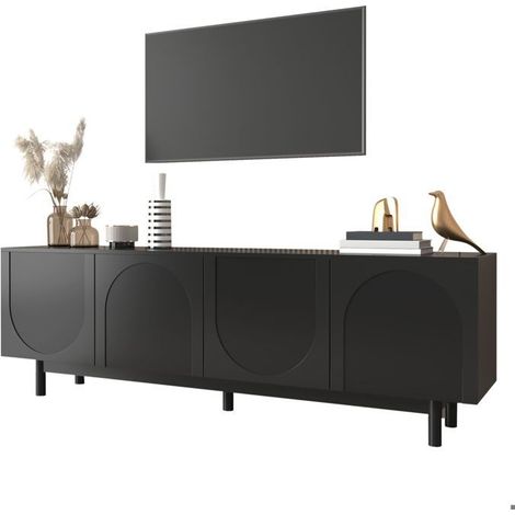 Meuble TV - SOGEU - 175x38x56 cm - Noir - 4 portes Push-to-Open - Étagères réglables (1/5)