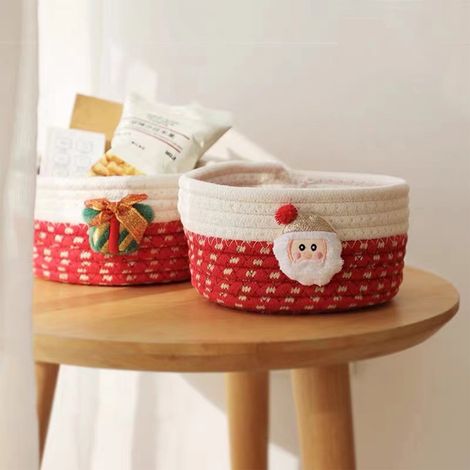 Panier Tissé En Coton - Panier De Rangement Ronde Avec Poignées - Pour Chambre Bébé Salon Salle De Bain - 16x16x10 cm - Rouge - 1 Pièce (1/5)