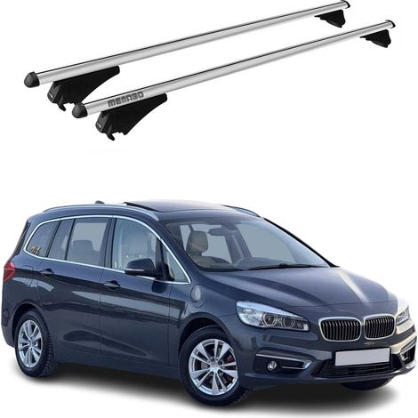 Menabo Dachträger Grundtäger kompatibel mit BMW 2er F46 Gran Tourer 2015-2021 Aluminium 75kg Silber 2tlg Geschlossene Reling kompatibel mit Fahrradträger, Dachboxen, Skiträger Abschließbar (1/5)