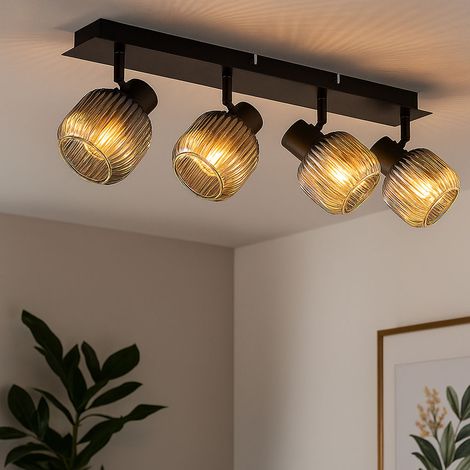 Spot de plafond à LED Filament dimmable Lampe de salon Plafonnier en verre fumé Plafonnier réglable, 4x 4W 470Lm blanc chaud, LxH 69,5 x 13,7 cm