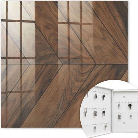 Armoire à clés - (30 cm x 30 cm) - Boîte à clés murale - Coffret de rangement pour clés - Couleur blanche - Ouverture vers la gauche - Pour maison et bureau - chevrons en bois (1/5)