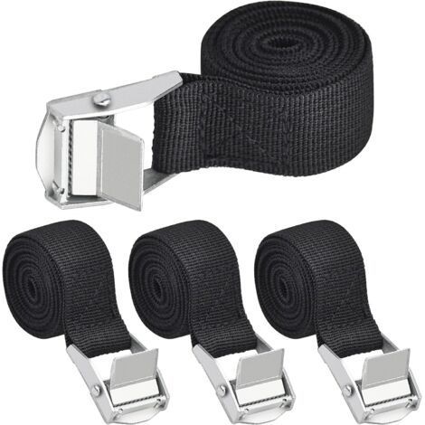 Kit de 4 sangles d'arrimage noires de 100 x 2,5 cm avec pince.-NANOTEH (1/5)