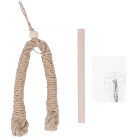 Porte-rouleau de papier toilette en corde de chanvre tressée à main libre, support mural pratique pour salle de bain en bois (1/5)