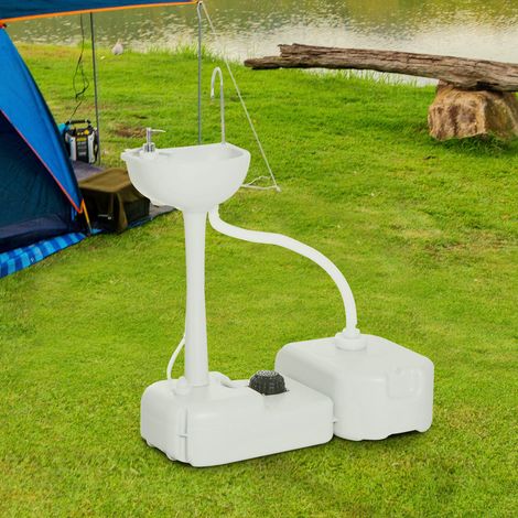 Camping-Waschbecken mit Fußpumpe, 17 L Wassertank, HDPE, 83 x 50 x 103 cm, hellgrau HAVRYA (1/5)