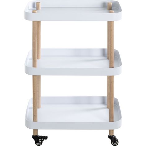 Chariot de service, desserte en bois coloris naturel et métal blanc -longueur 50 x profondeur 30 x hauteur 76 cm (1/5)