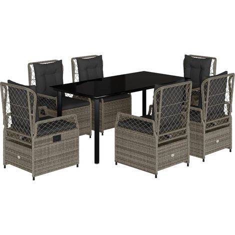 Maison Exclusive - 7-tlg. Garten-Essgruppe mit Kissen Grau Poly R