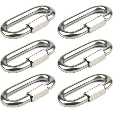 6 mosquetones de bloqueo de rosca M8 de acero inoxidable 304 con tapa de rosca y anillo de conexión para unir cuerdas, cadenas y aparejos.