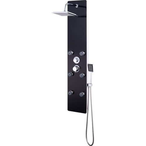 Panneau de douche pomme de douche robinet verre acier inoxydable 130 cm noir