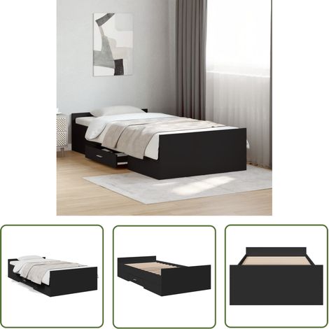 The Living Store Bettgestell mit Schubladen Schwarz 75x190 cm Holzwerkstoff - Bettesrahmen - Doppelbett - Holzbettfundament - Schubladenschrank - Schlafzimmereinrichtung (1/5)