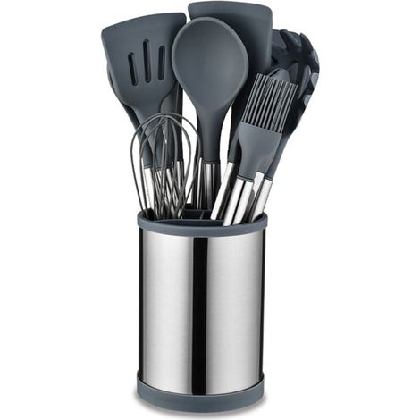 Ulisem Küchenhelfer-Set, 22-teilig, Edelstahl, Silikon, mit drehbarer Aufbewahrungstrommel, Grau (1/3)