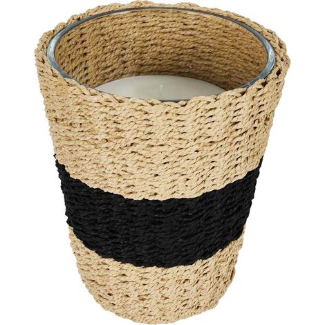 Bougie - HOME DECO FACTORY - Parfumée - Panier Tressé - Beige et Noir (1/2)
