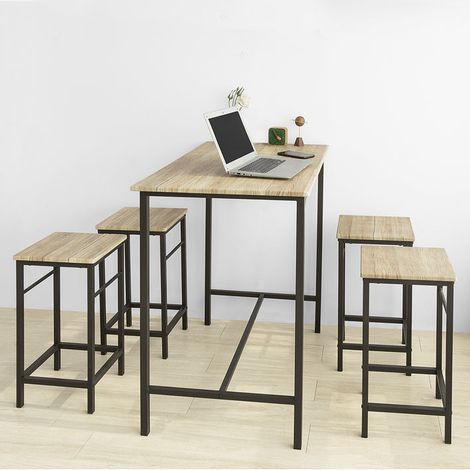 SoBuy Set 5 Pezzi Tavolo con 4 sgabelli Mobile Bar per casa Stile Industriale L100P60A87 cm Legno OGT11-N (1/5)