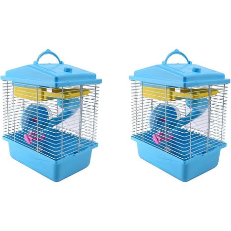 Deux cages à hamster à double étage avec puits de lumière transparents, adaptées aux animaux de compagnie tels que les hamsters dorés, bleus. (1/5)