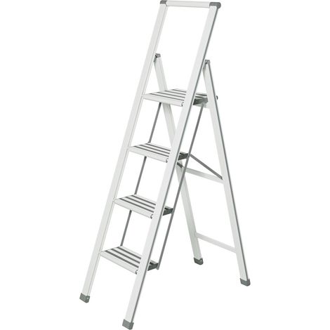 Wenko – Escabeau pliant aluminium 4 marches – Hauteur 102 cm – Charge max 150 kg – Grandes marches antidérapantes pour sécurité accrue (1/6)