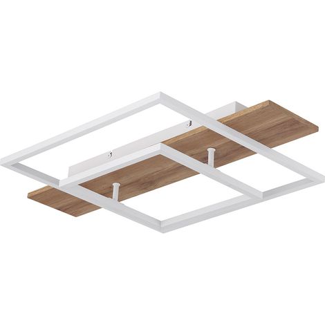 Lampada da soffitto dimmerabile tramite interruttore della luce Lampada da soggiorno Lampada soffitto LED lampada in legno, funzione memory metallo MDF bianco, 24W 1500lm bianco caldo, LxH 60x10 cm (1/5)