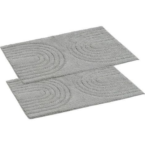 Tapis de bain - JUANIO - Tapis de bain absorbant - Lot de 2 - Coton - 70 x 45 cm - Gris