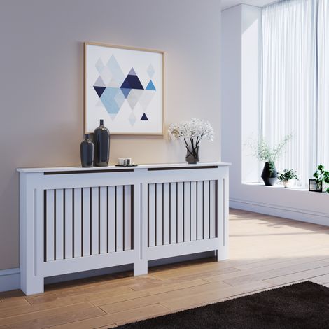 ELEGANT Radiator Covers Extra Large Modern Vertical Slat White Painted Cabinet Radiator Shelve for Living Room/Bedroom/Kitchen, EXTRA LARGE