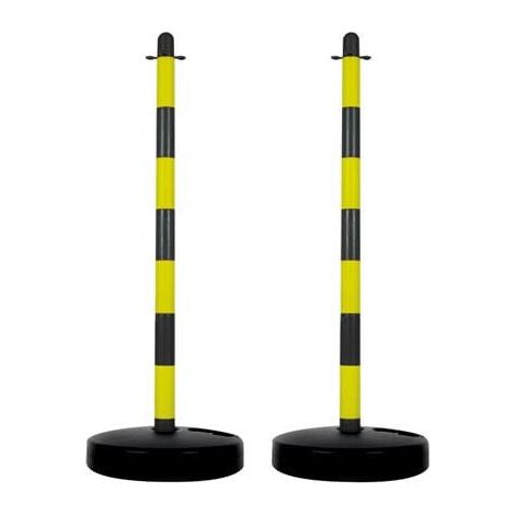 Postes de señalización, demarcación temporal, para eventos, espacios públicos, con base lastrada, negro/amarillo, 2 piezas