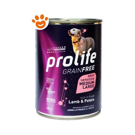 Prolife Dog Grainfree Adult Medium Large Agnello e Patate  - Prolife Dog Grainfree Adult Medium Large Agnello e Patate - Lattina Da 400 Gr