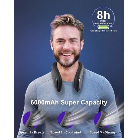 Ventilateur de cou personnel sans pales, rechargeable par USB 4000 mAh, design casque, trois vitesses pour le sport - (1/5)