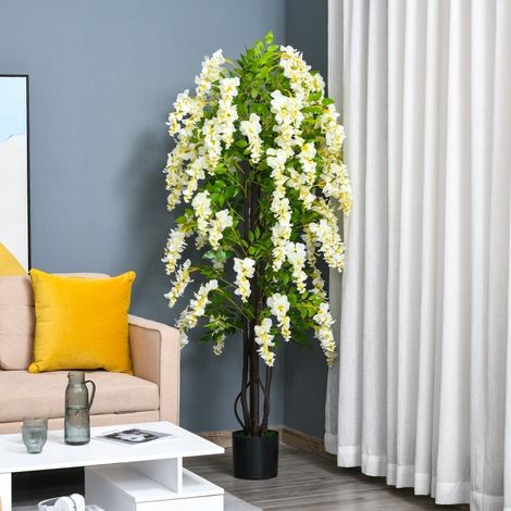 Plante artificielle glycine blanche 165 cm avec pot en plastique et ciment (1/5)