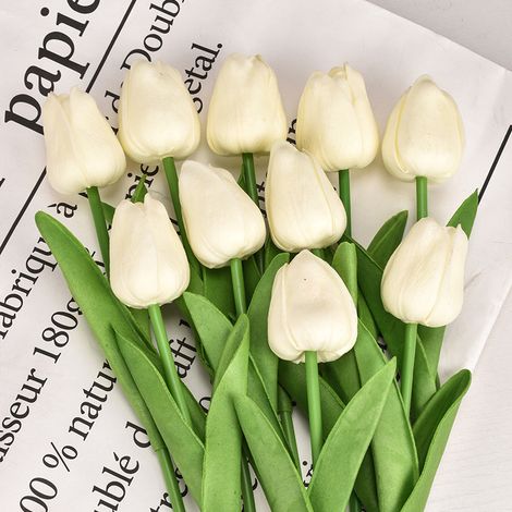 Lot de 10 tulipes artificielles réalistes au toucher. Fleurs artificielles en vrac.-AquaForge (1/5)