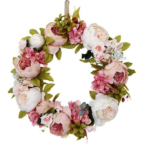 Couronne de pivoines artificielles de style rétro européen, décoration de porte pour la maison (1/5)