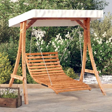 Hollywoodschaukel mit Dach Massivholz Fichte mit Teak-Finish