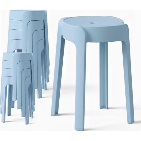 8 Tabourets Gigognes empilables BM HOME TAB-BLEU-PASTEL en plastique, légers pour la maison salle de classe, cuisine, jardin