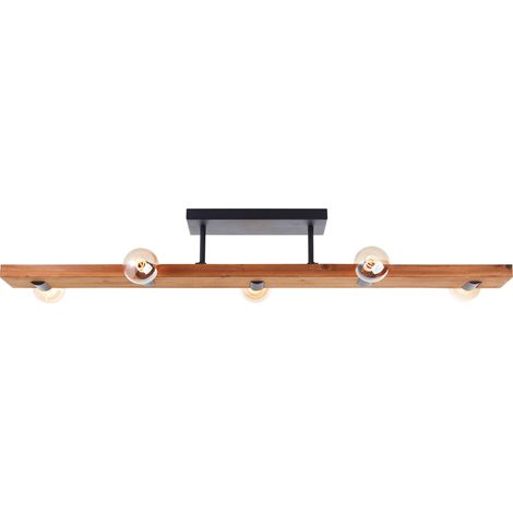 Plafonnier brillant Mertes, E27, 115 x 12,5 cm, bois/métal, marron/noir (1/5)